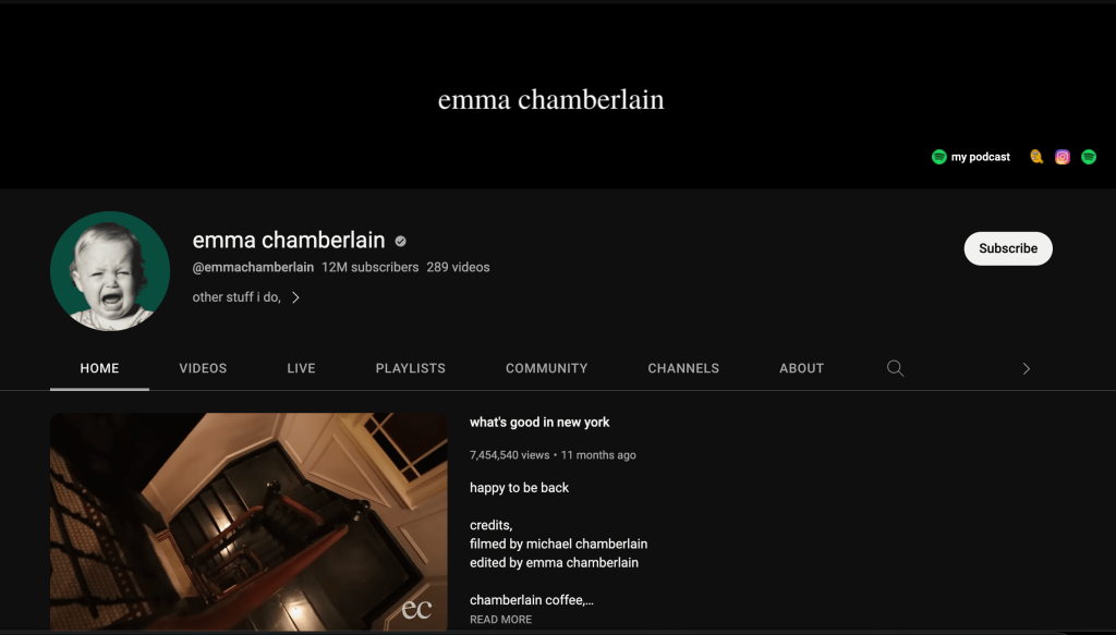 Emma Chamberlain YouTube Channel