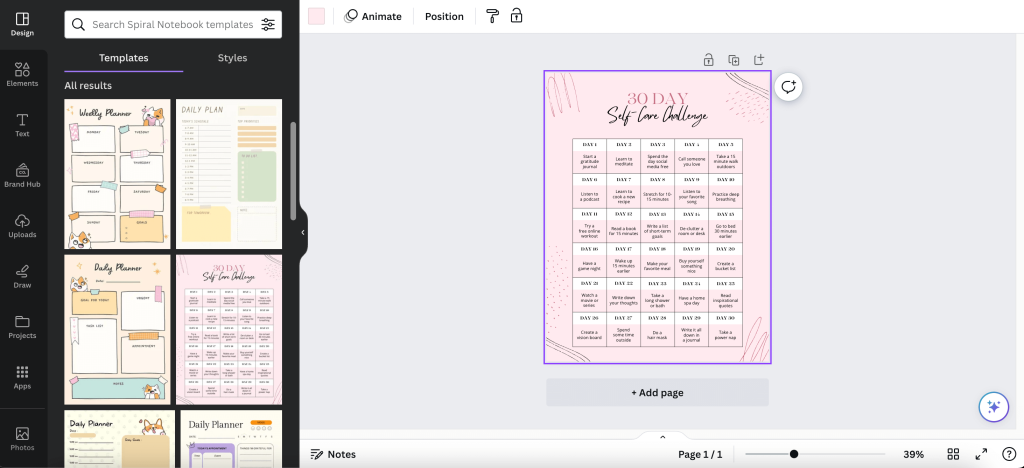 Designing planners on Canva