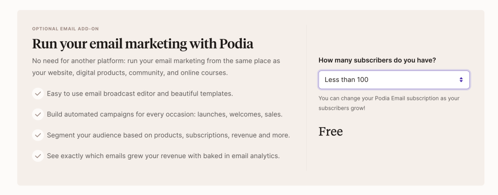Podia - email marketing add-on